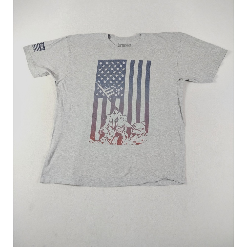 Rags Of Honor Shirt‎ Mens 2XL Gray American Flag Iwo Jima Patriotic Veterans Tee